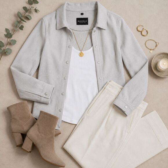 bagatelle Jackets & Blazers - Bagatelle Light Gray Faux Suede Shacket Jacket Large Minimalist Chic